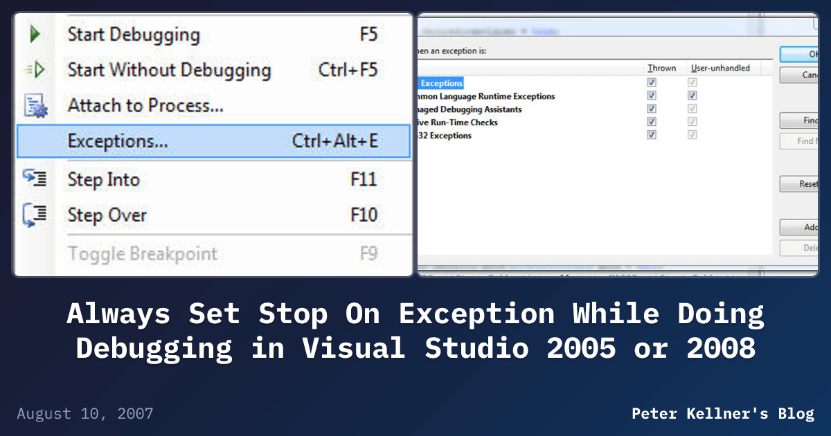 Always Set Stop On Exception While Doing Debugging in Visual Studio ...